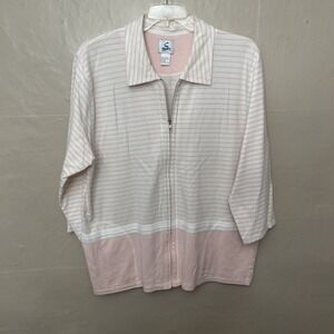 Sport‎ Savvy 1X Pink White Strip Zip Front Women's Jacket